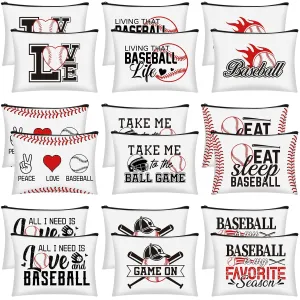 18 Pcs Baseball Makeup Bags Baseball Gifts Sport Cosmetic Bag Baseball Player Gifts Canvas Baseball Bags with Zipper for Women Girls Baseball Lovers Team Party Favors