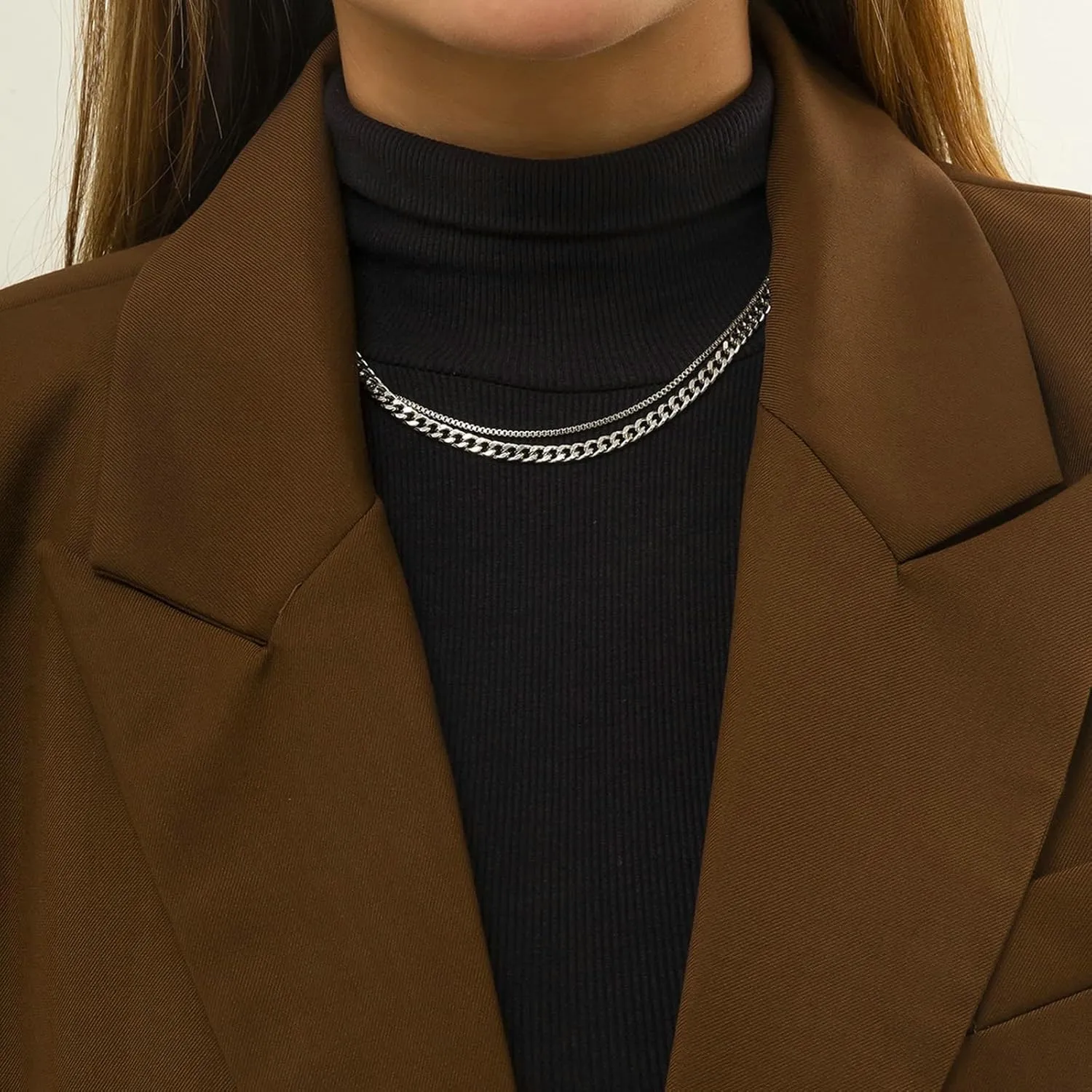2 Layer Friend Necklaces for Women, Cuban Necklace Box Chain Long Gold Multi Layered Necklaces for Women