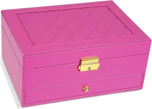 2-Layer Jewelry Box for women, jewelry organizers and storage with Removable Jewelry Tray, vintage quilted top Lockable Jewelry Holder Gift Idea Rose Red