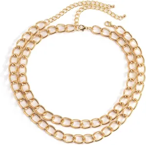 2 Layer Necklaces for Women, Layered Necklaces for Women Adjustable White Gold Plated Oval Link Chain Necklace