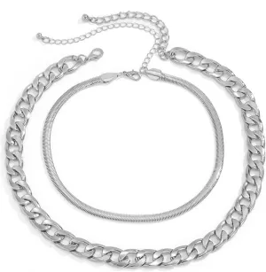 2 Layer Necklaces for Womens, Womens Necklaces Fashion Trendy Adjustable Gold Plated Snake and Cuban Chain Necklace