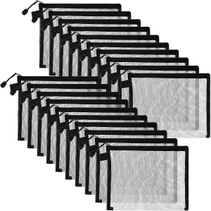 20 Pieces Zipper Nylon Mesh Pouch Black Mesh Zipper Pouch Makeup Bags Plastic Zipper Pouches for Organizing Cases for Cosmetic Office Supplies and Travel Accessories, Black, 9.5 x 7.1In