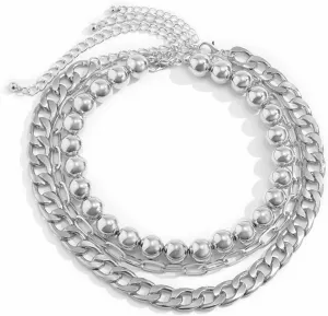 3 Layered Necklaces for Women, Layered Necklaces for Women Adjustable Alloy Bead and Cuban Chain Necklace