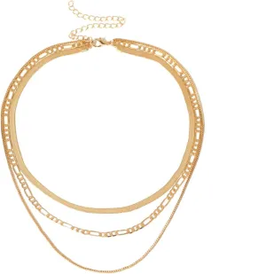 3 Layered Necklaces for Womens, Layered Necklaces for Women Adjustable Alloy Gold Figaro and Snake Chain Necklace