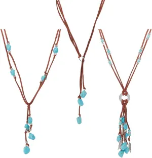 3 Pairs Long Turquoise Necklaces for Women Natural Turquoise Chips Alloy Lariat Necklaces Y-Shape Bohemain Vintage Pendant Necklaces Beaded Jewelry for Christmas New Year Gifts Daily Wear