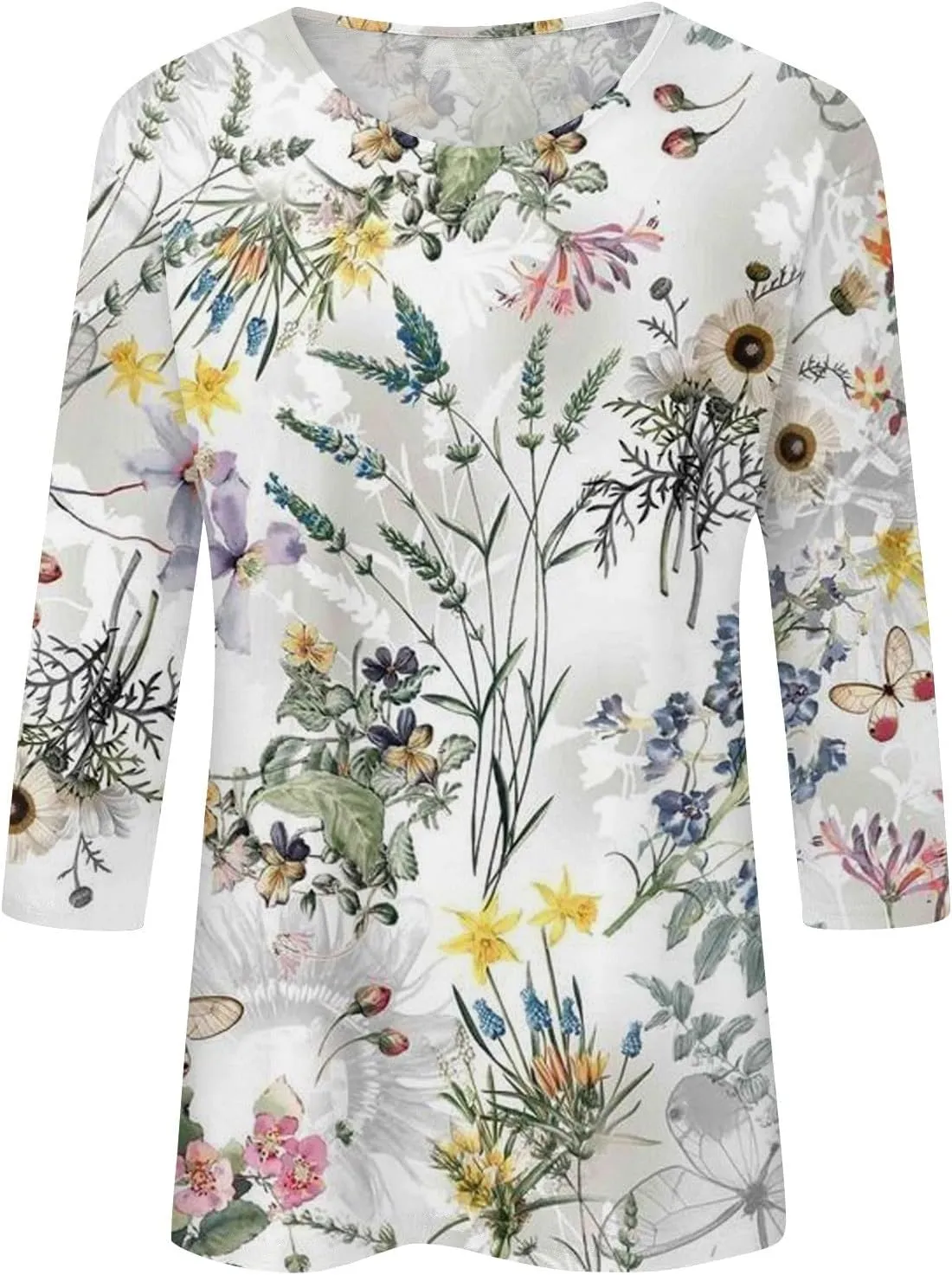 3/4 Length Sleeve Womens Tops Casual Loose Fit T Shirts Cute Three Quarter Length Tunic Tops Ladies Tops and Blouses