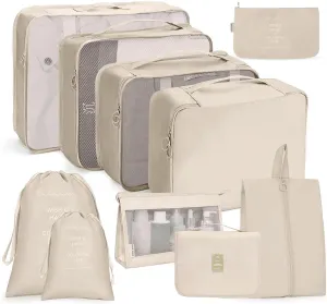 57 10-Piece Packing Cubes of Various Sizes Organizer for Travel Accessories Luggage Carry On Suitcase (Beige)