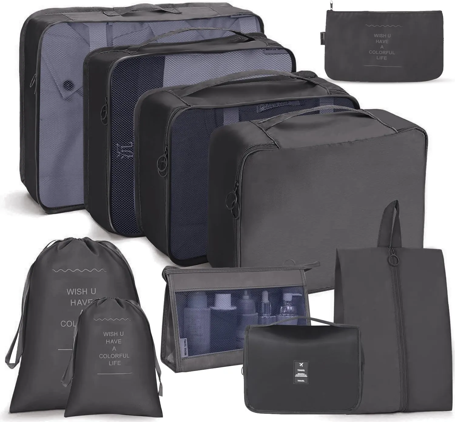 57 10-Piece Packing Cubes Various Sizes Packing Organizer for Travel Accessories Luggage Carry On Suitcase (Black)