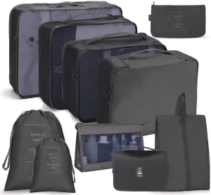 57 10-Piece Packing Cubes Various Sizes Packing Organizer for Travel Accessories Luggage Carry On Suitcase (Black)