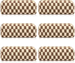 6 Pcs Checkered Makeup Bag Preppy Cosmetic Bag Bulk Makeup Pouch Personalize Travel Toiletry Bag Organizer Cute DIY Makeup Brushes Storage Bag for Women Brown