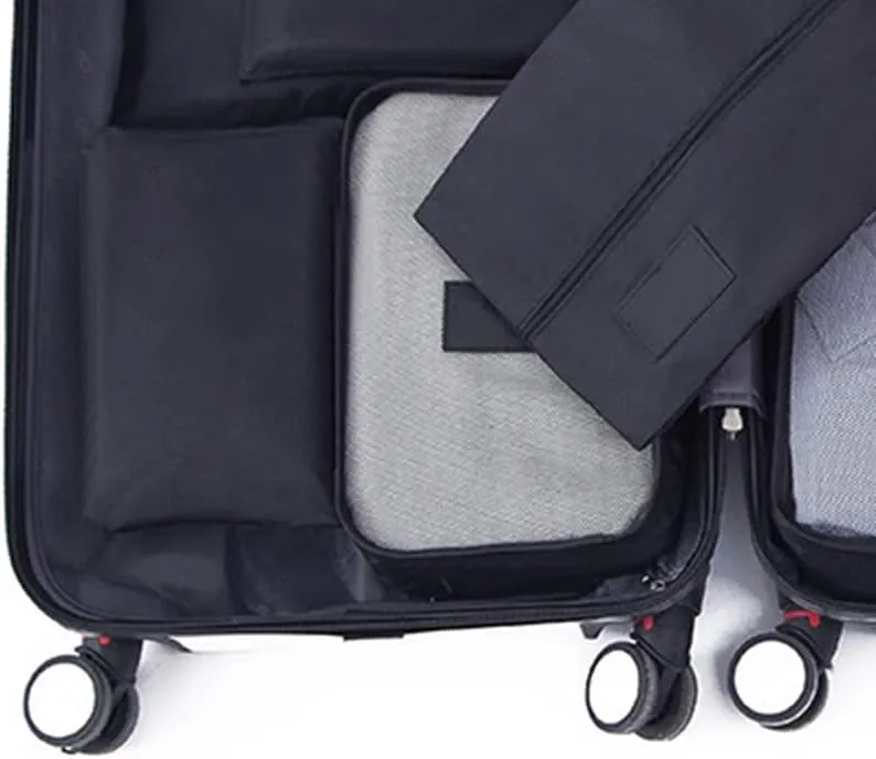 7 Set Packing Cubes Oxford Cloth Luggage Packing Cubes Durability Longevity Firm Durability for Travel (Black)
