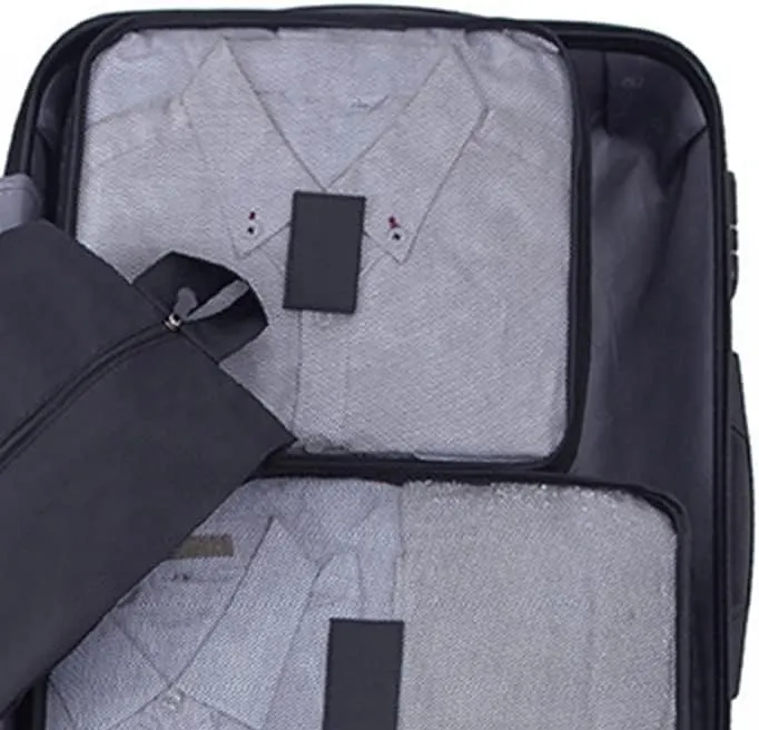 7 Set Packing Cubes Oxford Cloth Luggage Packing Cubes Durability Longevity Firm Durability for Travel (Black)