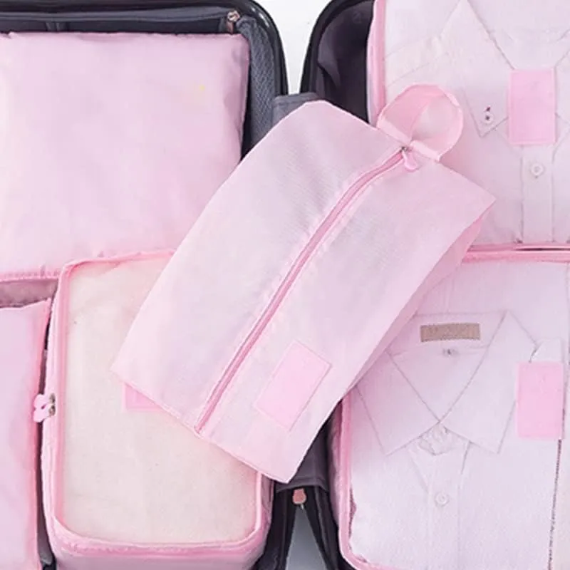 7 Set Packing Cubes Oxford Cloth Luggage Packing Cubes Durability Longevity Firm Durability for Travel (Pink)