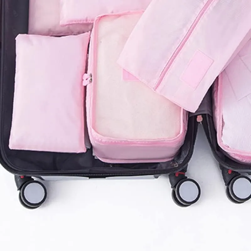 7 Set Packing Cubes Oxford Cloth Luggage Packing Cubes Durability Longevity Firm Durability for Travel (Pink)