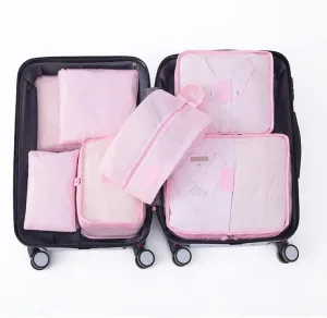 7 Set Packing Cubes Oxford Cloth Luggage Packing Cubes Durability Longevity Firm Durability for Travel (Pink)