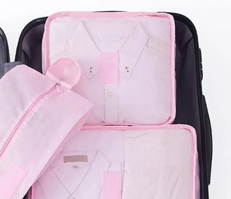7 Set Packing Cubes Oxford Cloth Luggage Packing Cubes Durability Longevity Firm Durability for Travel (Pink)