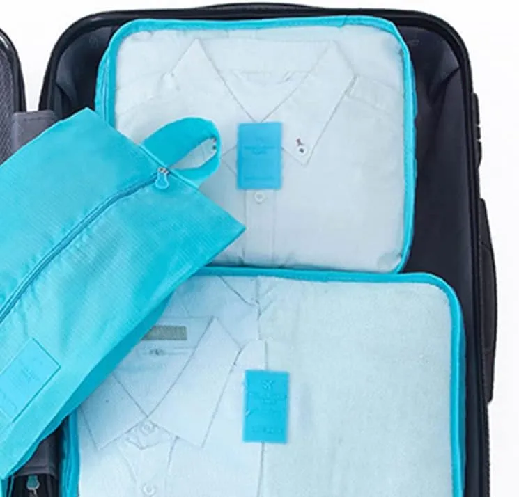 7 Set Packing Cubes Oxford Cloth Luggage Packing Cubes Durability Longevity Firm Durability for Travel (Sky Blue)