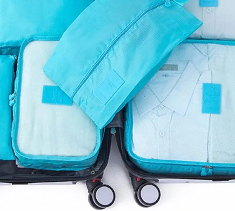 7 Set Packing Cubes Oxford Cloth Luggage Packing Cubes Durability Longevity Firm Durability for Travel (Sky Blue)