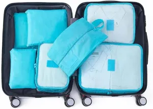 7 Set Packing Cubes Oxford Cloth Luggage Packing Cubes Durability Longevity Firm Durability for Travel (Sky Blue)