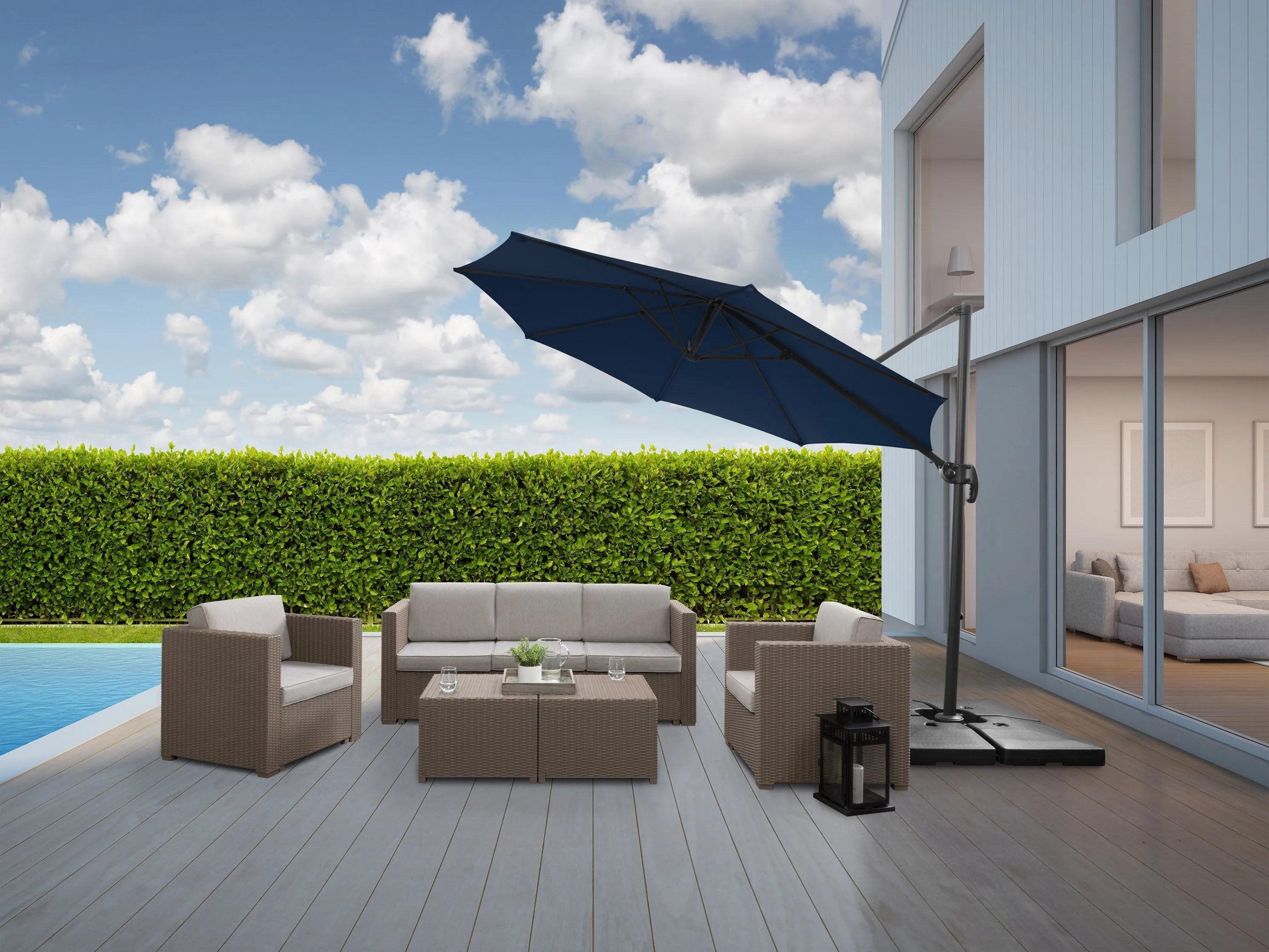 9.5ft Offset Patio Umbrella, 360 Degree - Navy Blue
