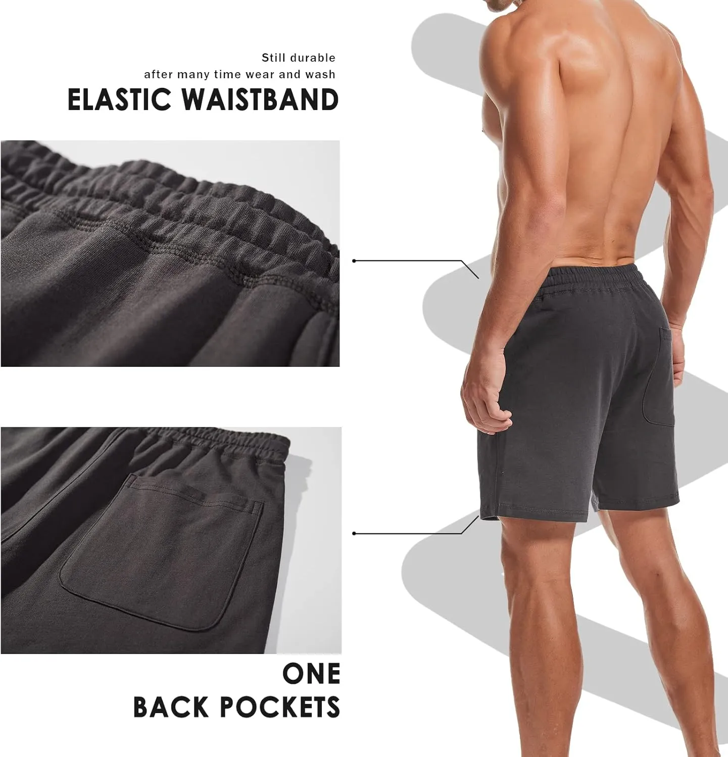 AMY COULEE Mens Athletic Workout Shorts 5.5" Cotton Casual Shorts Elastic Waist Joggers Sports Sweat Shorts