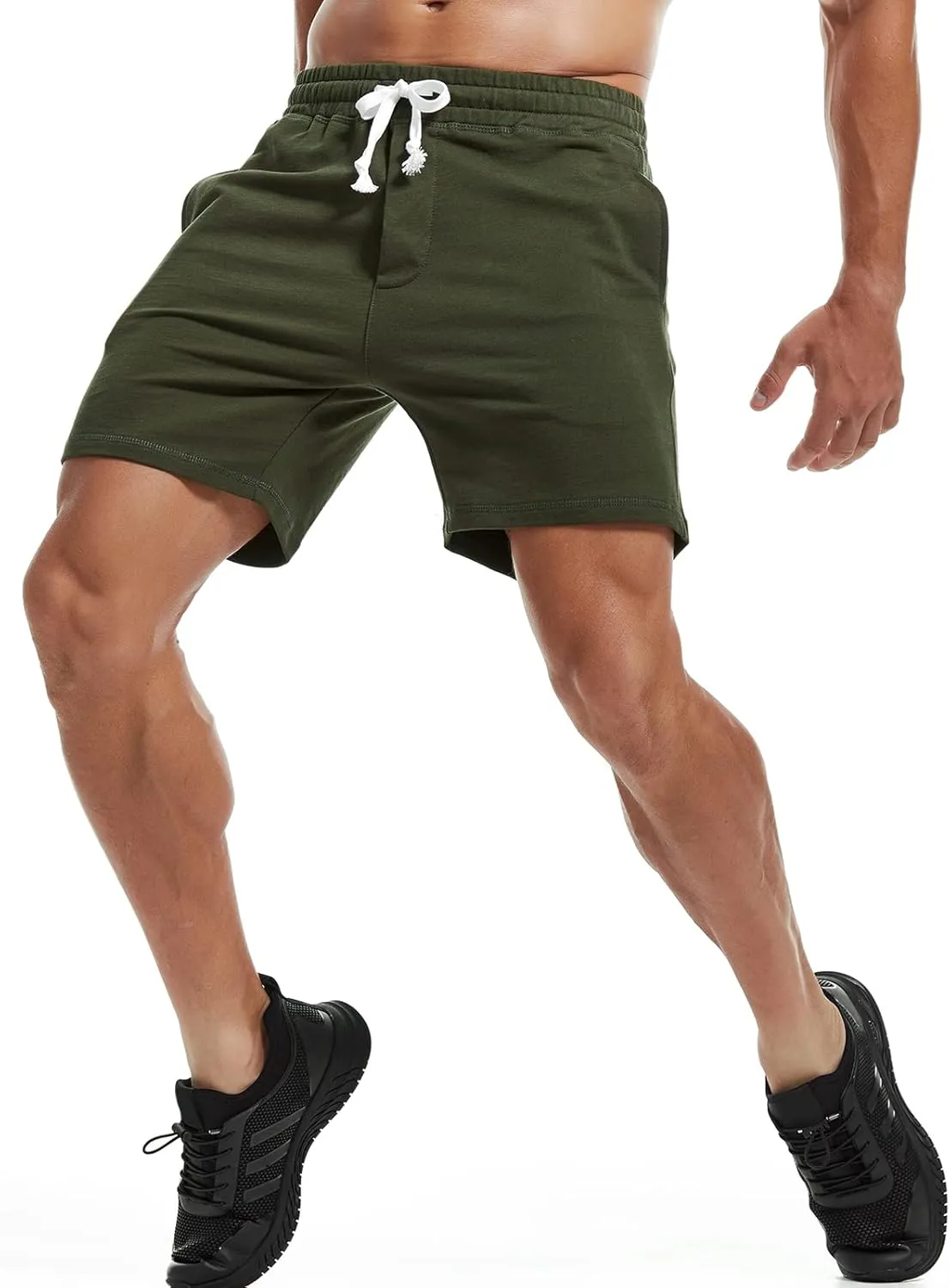 AMY COULEE Mens Athletic Workout Shorts 5.5" Cotton Casual Shorts Elastic Waist Joggers Sports Sweat Shorts