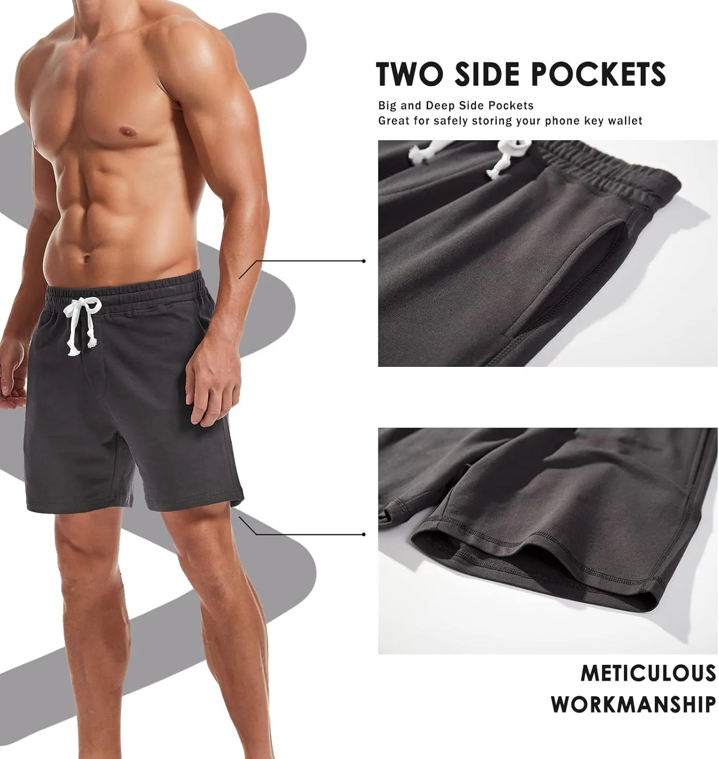 AMY COULEE Mens Athletic Workout Shorts 5.5" Cotton Casual Shorts Elastic Waist Joggers Sports Sweat Shorts