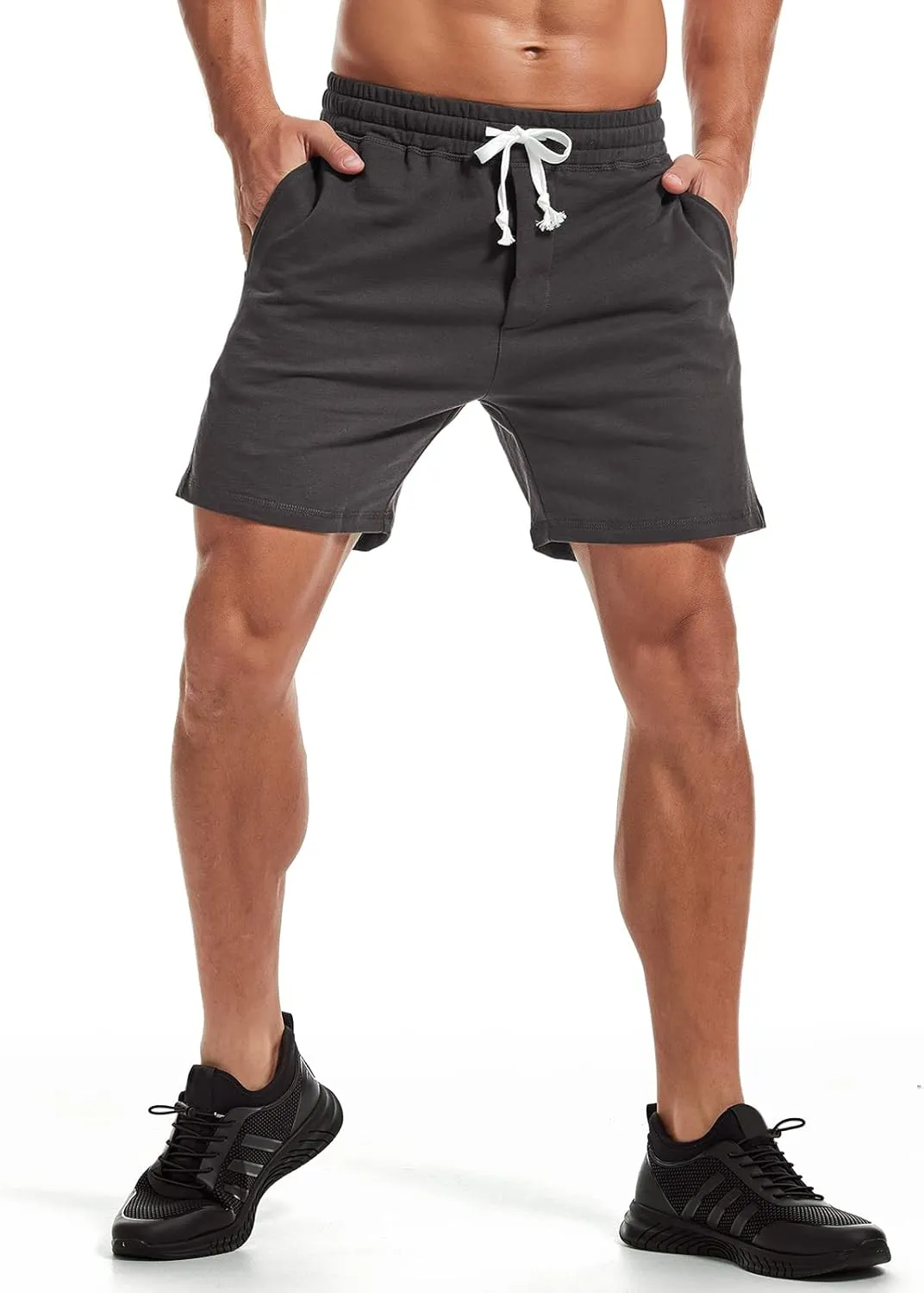 AMY COULEE Mens Athletic Workout Shorts 5.5" Cotton Casual Shorts Elastic Waist Joggers Sports Sweat Shorts