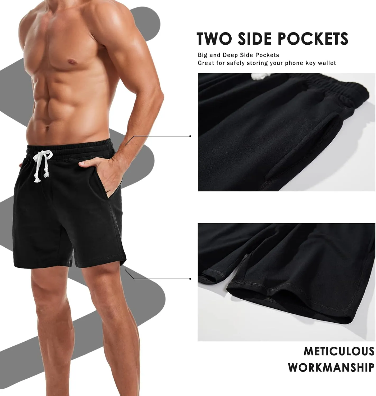 AMY COULEE Mens Athletic Workout Shorts 5.5" Cotton Casual Shorts Elastic Waist Joggers Sports Sweat Shorts