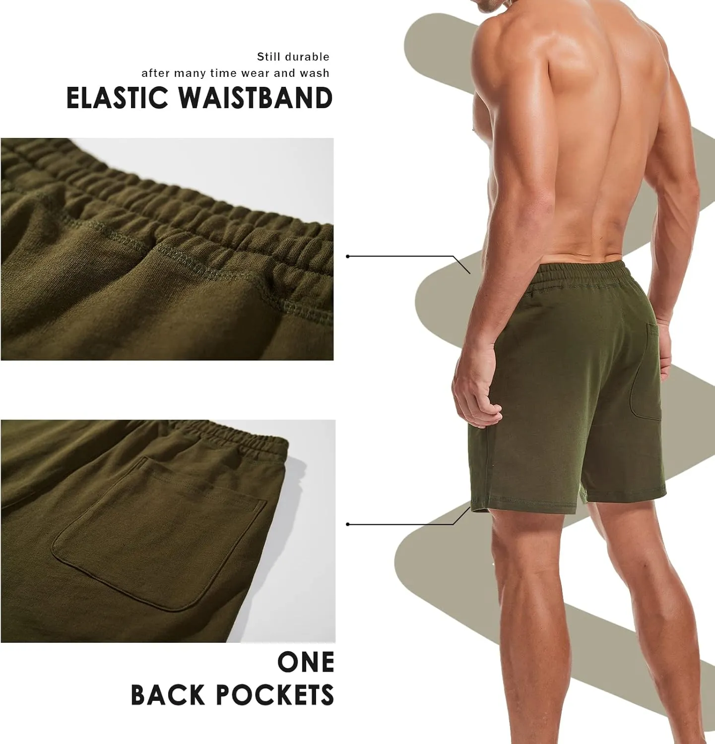 AMY COULEE Mens Athletic Workout Shorts 5.5" Cotton Casual Shorts Elastic Waist Joggers Sports Sweat Shorts
