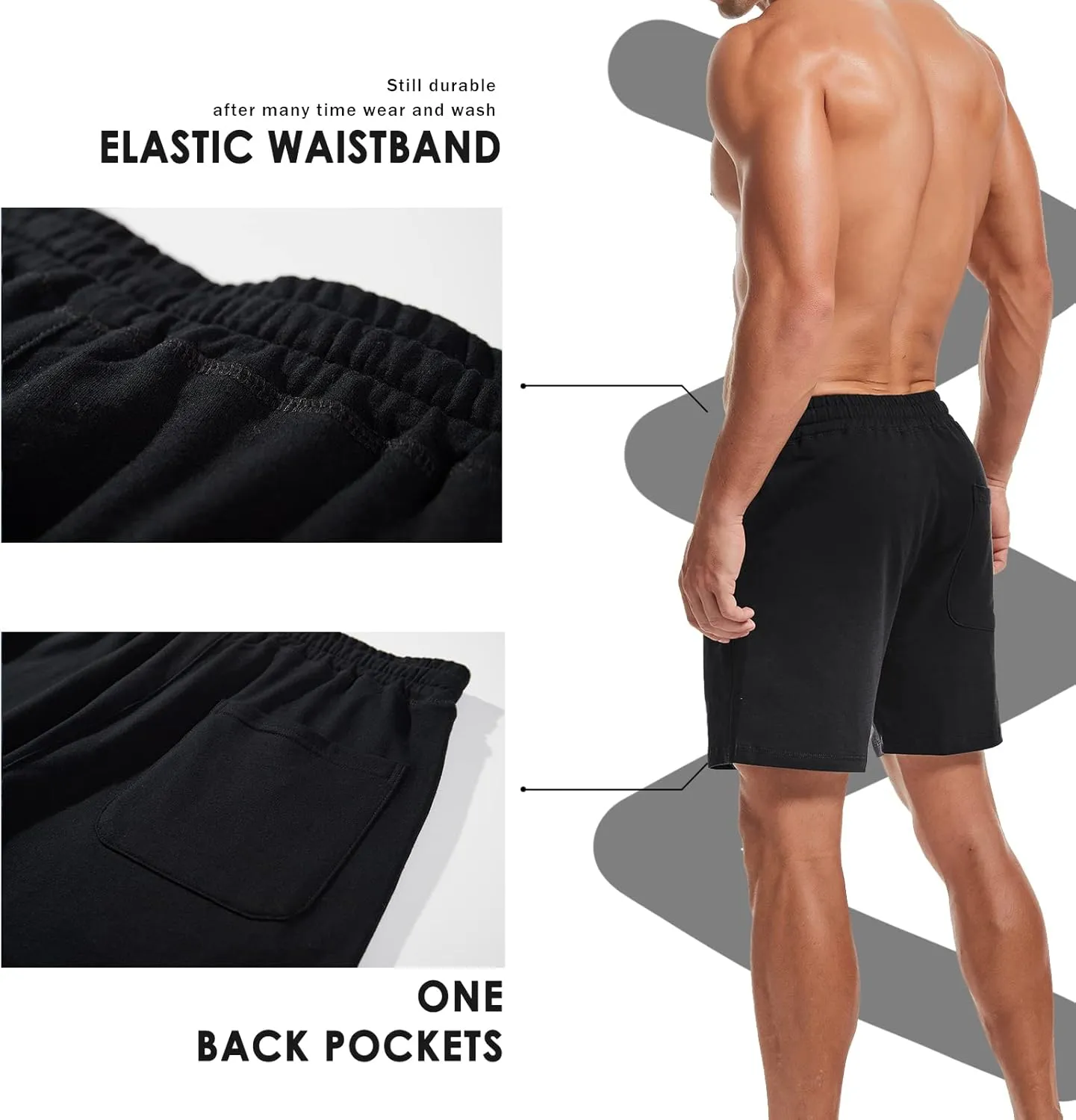 AMY COULEE Mens Athletic Workout Shorts 5.5" Cotton Casual Shorts Elastic Waist Joggers Sports Sweat Shorts