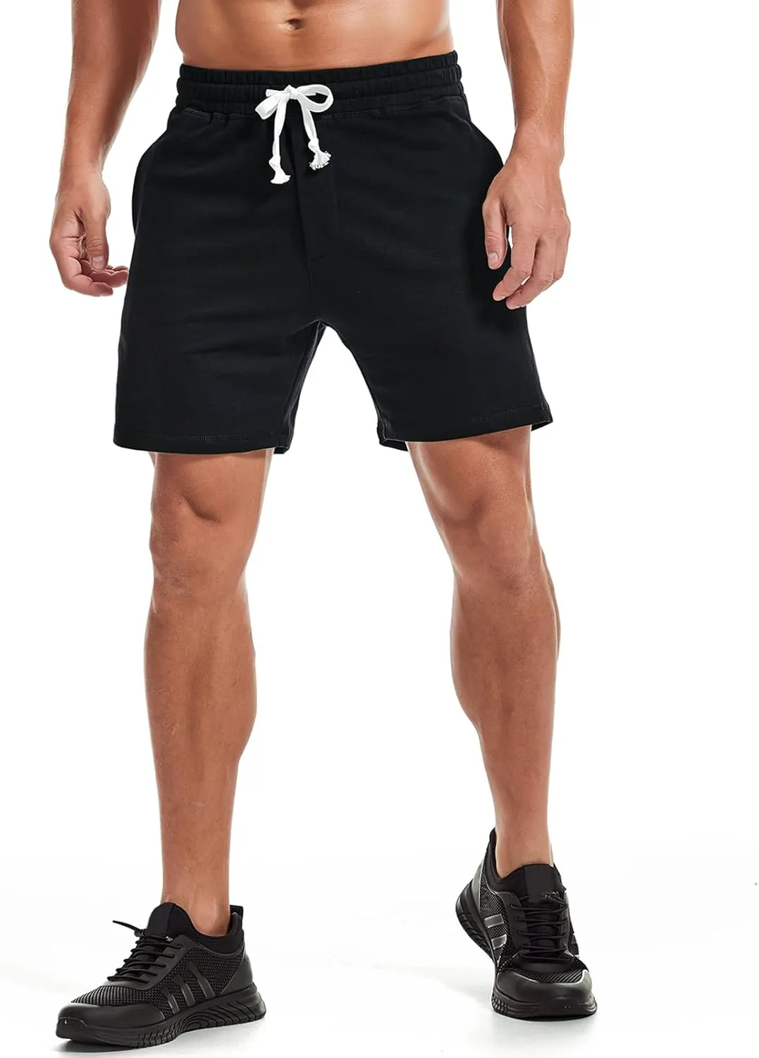 AMY COULEE Mens Athletic Workout Shorts 5.5" Cotton Casual Shorts Elastic Waist Joggers Sports Sweat Shorts