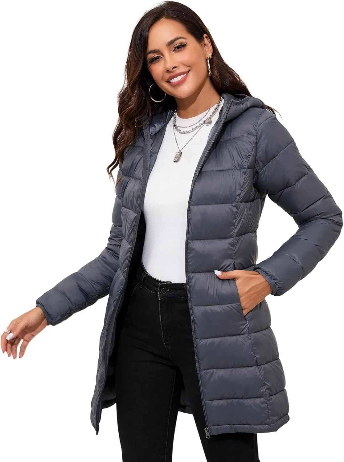 ANOTHER CHOICE Women Packable Puffer Jacket Lightweight Hooded Puffy Jacket