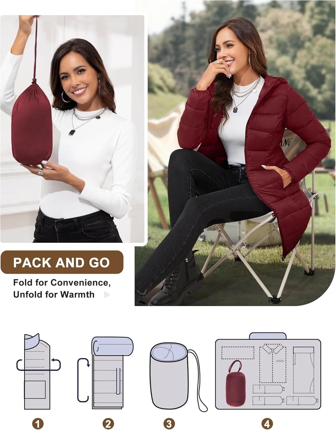 ANOTHER CHOICE Women Packable Puffer Jacket Lightweight Hooded Puffy Jacket