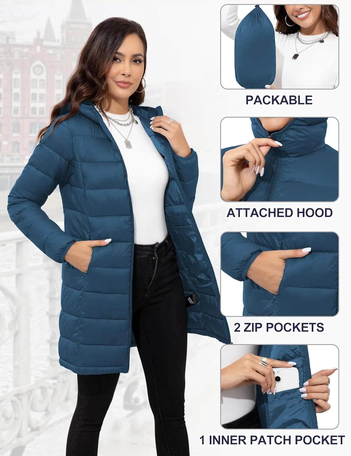 ANOTHER CHOICE Women Packable Puffer Jacket Lightweight Hooded Puffy Jacket