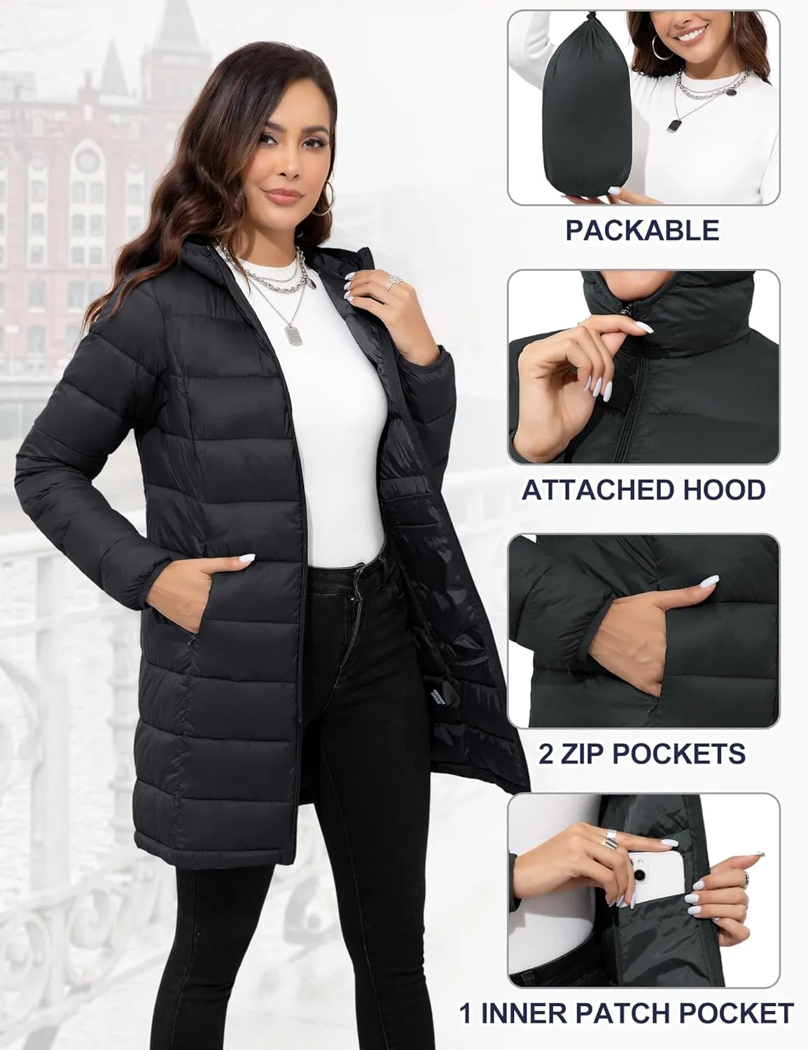 ANOTHER CHOICE Women Packable Puffer Jacket Lightweight Hooded Puffy Jacket