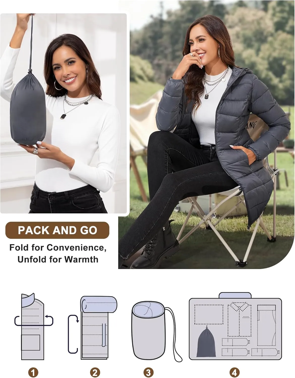ANOTHER CHOICE Women Packable Puffer Jacket Lightweight Hooded Puffy Jacket