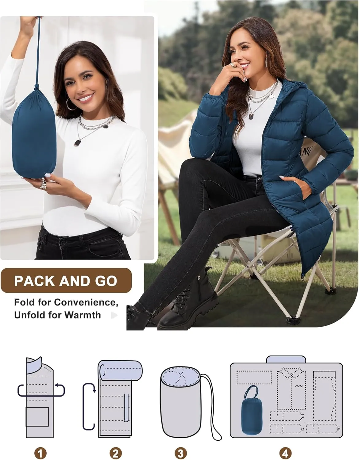 ANOTHER CHOICE Women Packable Puffer Jacket Lightweight Hooded Puffy Jacket