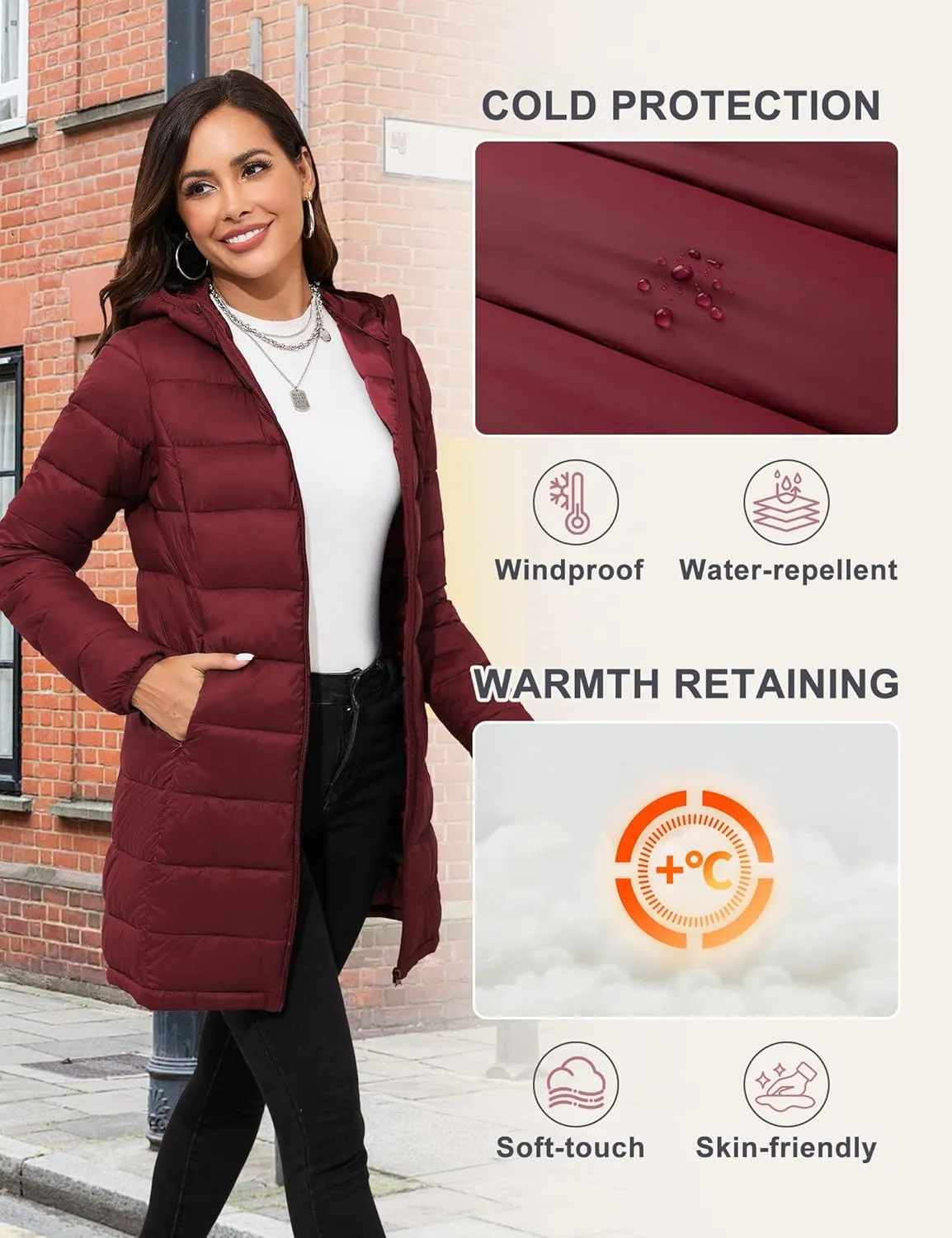 ANOTHER CHOICE Women Packable Puffer Jacket Lightweight Hooded Puffy Jacket
