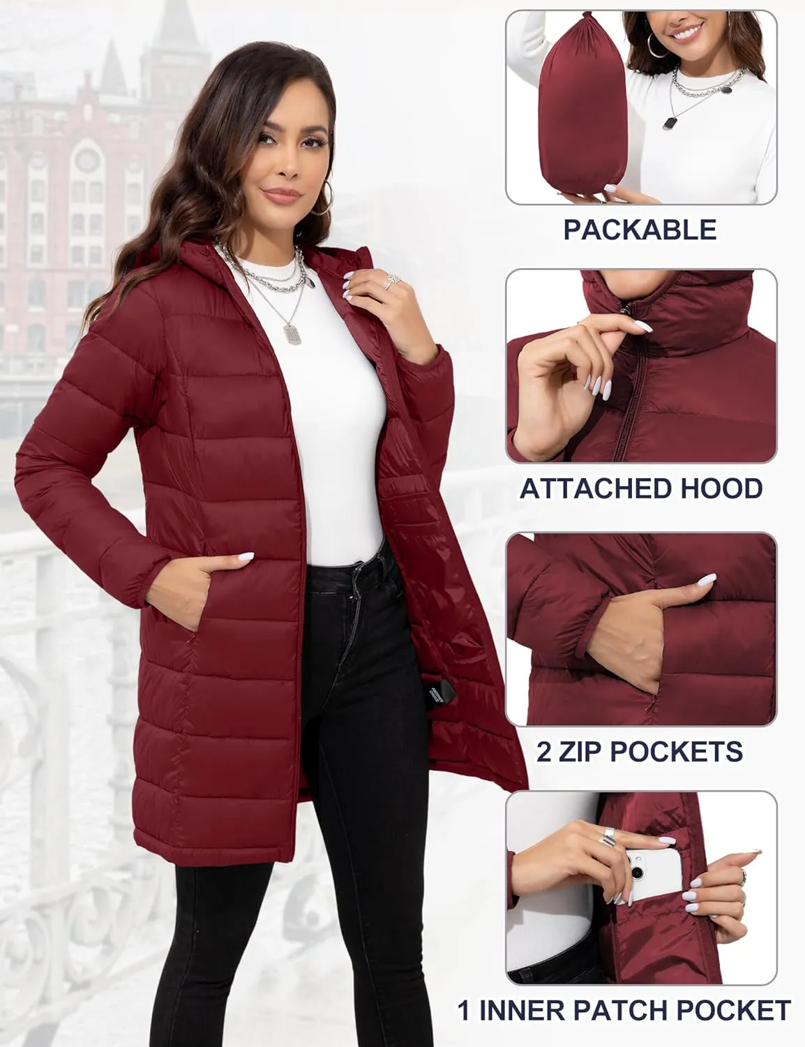 ANOTHER CHOICE Women Packable Puffer Jacket Lightweight Hooded Puffy Jacket