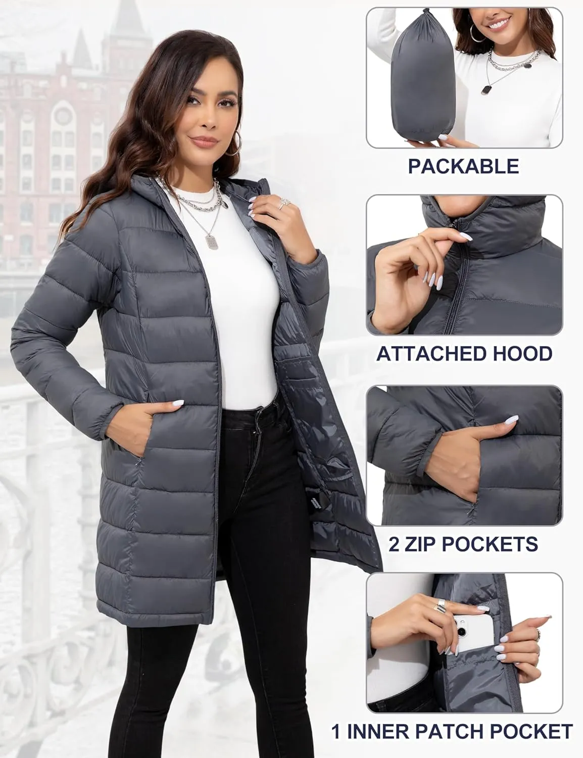 ANOTHER CHOICE Women Packable Puffer Jacket Lightweight Hooded Puffy Jacket