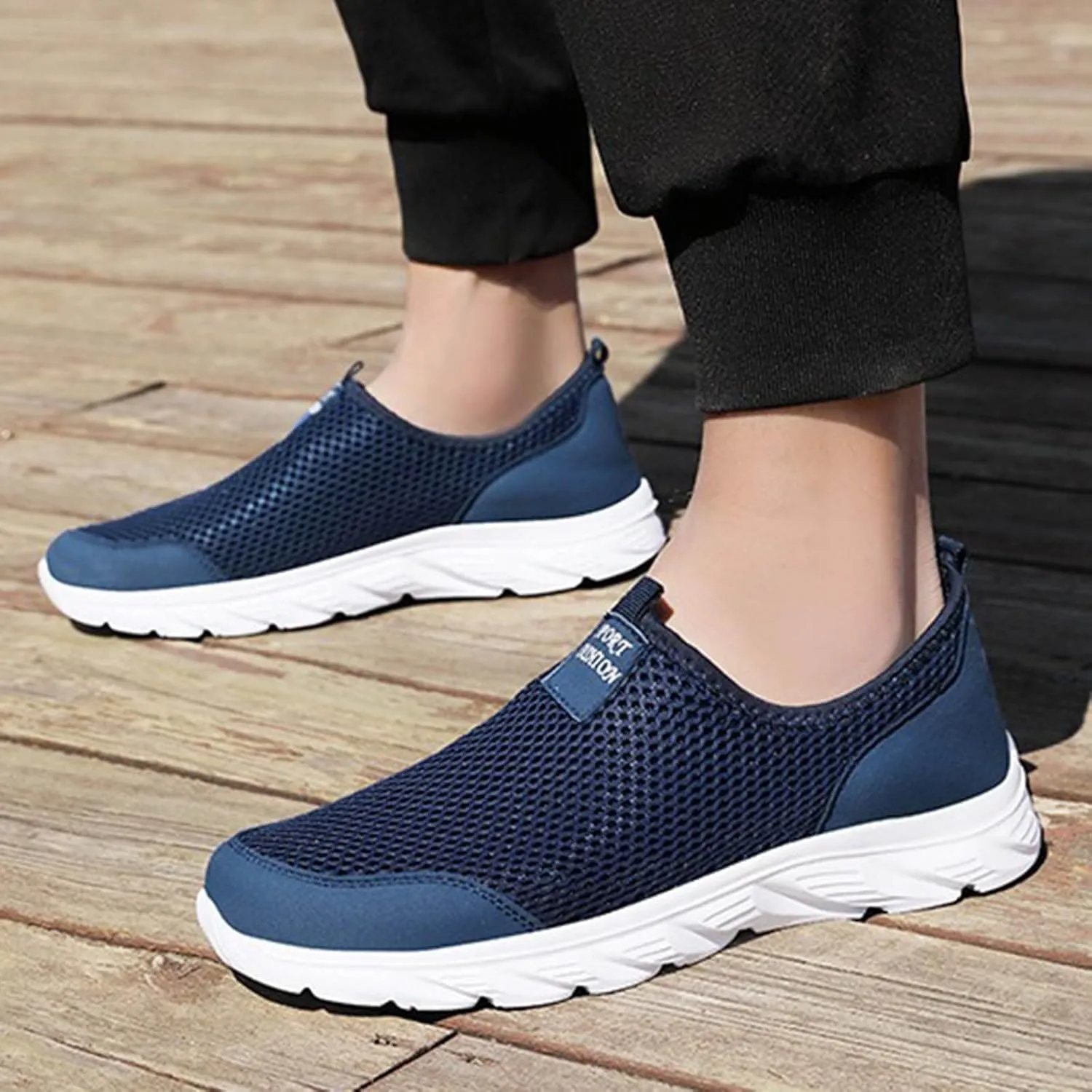 Arch Support Walking Shoes for Men Comfortable Breathable Lightweight Tennis Shoe Soft Flat Soled Elderly Shoes