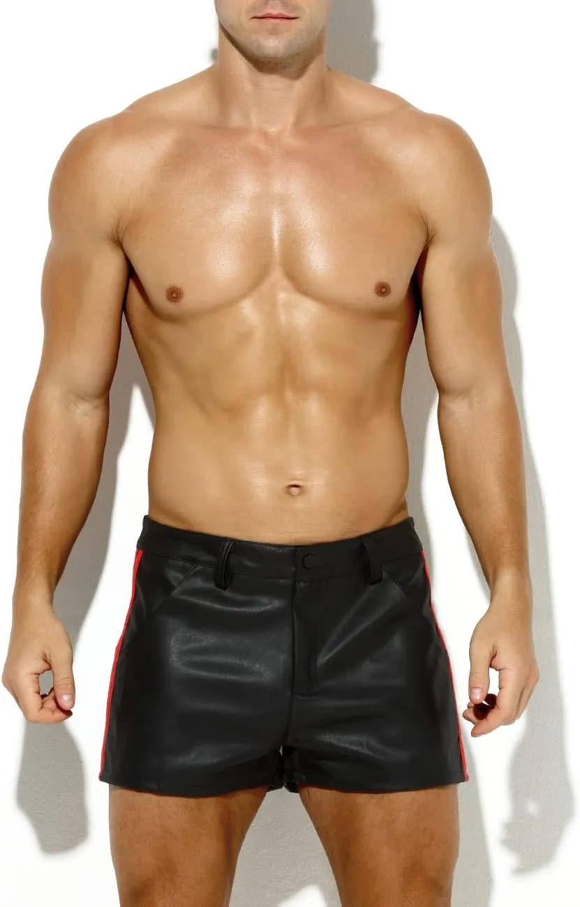 Arjen Kroos Men's PU Leather Shorts Male Sexy Rave Hot Short Pants with Pockets