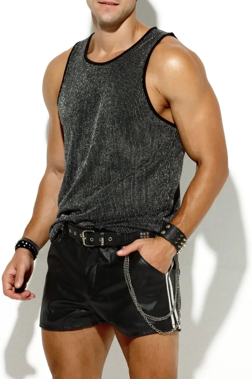 Arjen Kroos Men's PU Leather Shorts Male Sexy Rave Hot Short Pants with Pockets