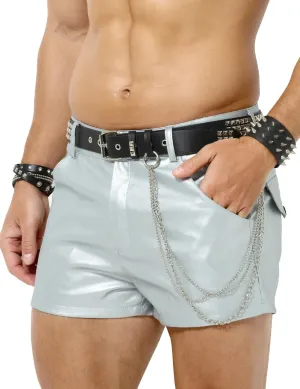 Arjen Kroos Men's PU Leather Shorts Male Sexy Rave Hot Short Pants with Pockets