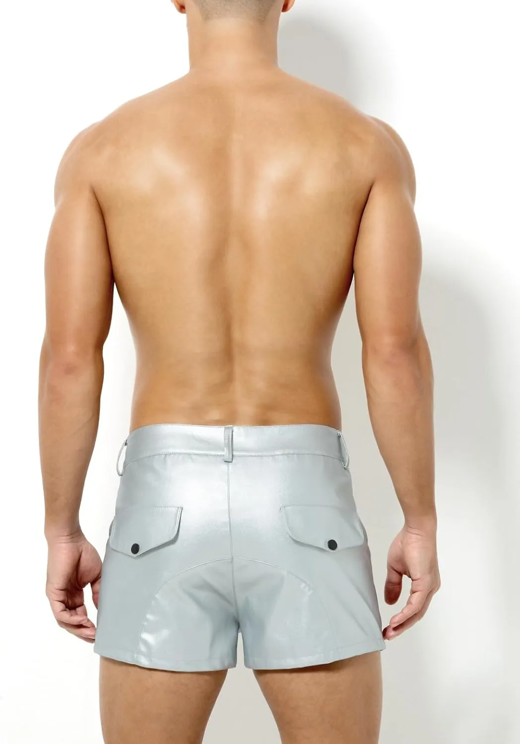 Arjen Kroos Men's PU Leather Shorts Male Sexy Rave Hot Short Pants with Pockets