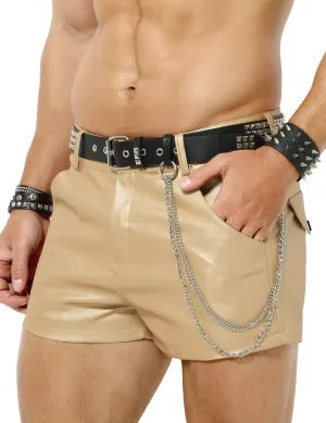 Arjen Kroos Men's PU Leather Shorts Male Sexy Rave Hot Short Pants with Pockets