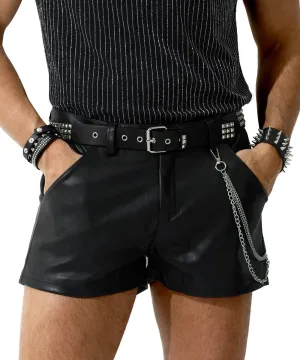 Arjen Kroos Men's PU Leather Shorts Male Sexy Rave Hot Short Pants with Pockets