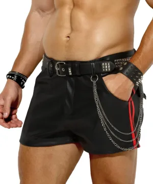 Arjen Kroos Men's PU Leather Shorts Male Sexy Rave Hot Short Pants with Pockets