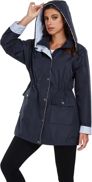 Arthas Women Light Rain Jacket Waterproof Active Outdoor Trench Raincoat with Hood Lightweight Plus Size for Girls